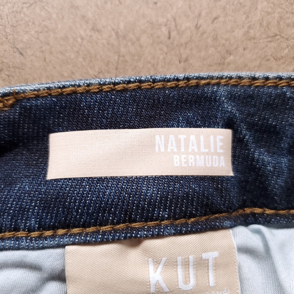 KUT from the Kloth Natalie Bermuda Shorts Women 12 Blue Stretch Denim Slits - Picture 4 of 8